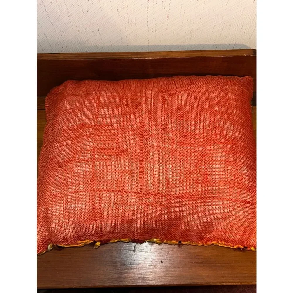 Vintage Handmade Embroidered Burlap Decorative Accent Pillow
